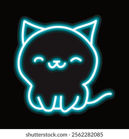 neon cat isolated on black background. cat icon with glowing neon lines. Vector illustration.