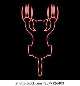 Neon cat scratching with claw marks harm red color vector illustration image flat style