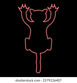 Neon cat scratching harm red color vector illustration image flat style