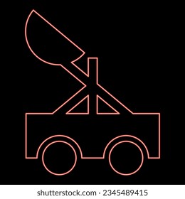 Neon catapult medieval siege ejection seat red color vector illustration image flat style