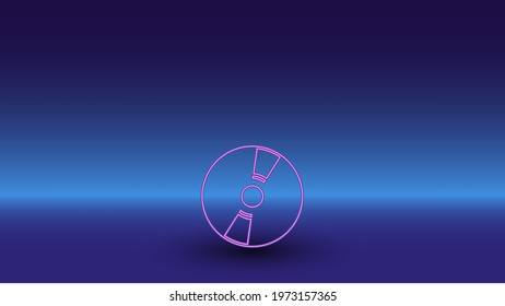 Neon cd symbol on a gradient blue background. The isolated symbol is located in the bottom center. Gradient blue with light blue skyline