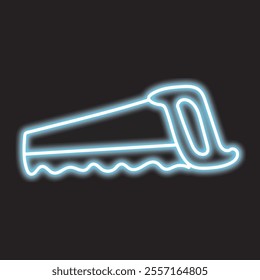 neon chainsaw isolated on black background. saw icon with glowing neon lines. Vector illustration.
