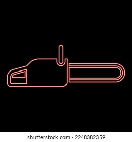 Neon chainsaw Petrol chain saw Lumberjack tool red color vector illustration image flat style light