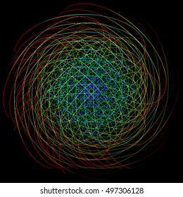 Neon chaotic interweaving lines. Abstract neon ball of yarn.