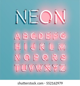 Neon character set shining, vector illustration