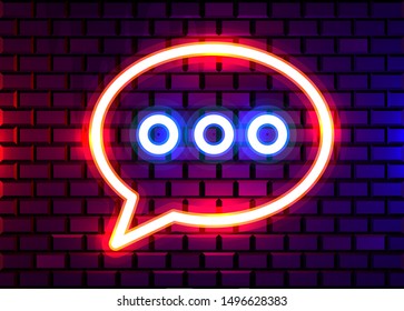 Neon chat bubble sign on dark brick wall background. Las Vegas concept. Vector illustration.