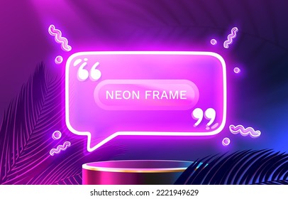 Neon chat frame, bubble led talk. Vector illustration