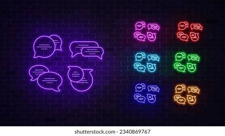 Neon chat icon set. Dialog Box sign. Vector illustration