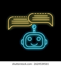 Neon chatbot icon glowing on a dark background, symbolizing the role of ai in modern communication