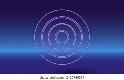 Neon checker game symbol on a gradient blue background. The isolated symbol is located in the bottom center. Gradient blue with light blue skyline