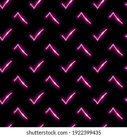 Neon Auswahlfeld nahtloses Muster mit rosafarbenen Symbolen auf schwarzem Hintergrund. Auswahl, Prüfung, Auswahl, Auswahl, Auswahl. Nachtsignatur-Stil. Vektorgrafik 10 EPS.