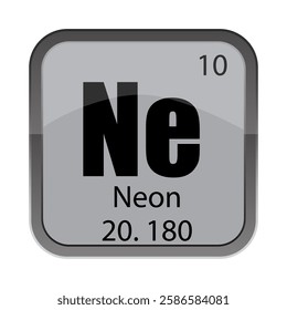 Neon chemical element. Symbol Ne text. Number 10 ten. Mass 20.180 twenty point one eight zero.