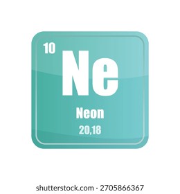Telha de elemento químico neon. Atômica número dez. Ícone Vetor de novo sinal. Forma quadrada azul-água.