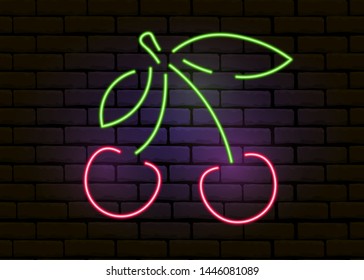 Neon cherry. Night light sign