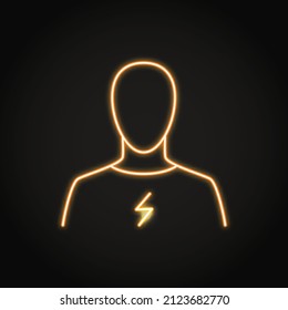 Neon chest pain icon in line style. Vector illustration.