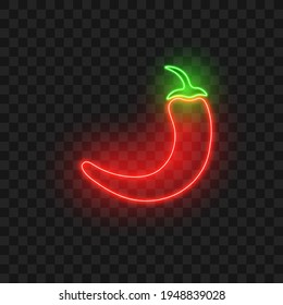 Neon chili pepper, isolated bright sign, vector illustration.