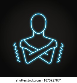 Neon chills symptom icon in line style. Man feeling cold, shaking symbol. Vector illustration.
