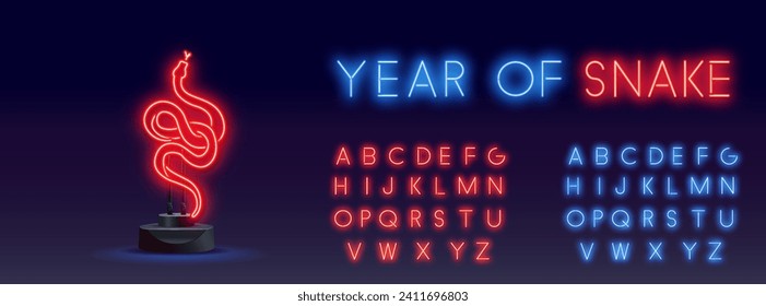 Neon Chinese New Year: The Chinese Zodiac - Year of the Snake 2025 Chinese neon style. Glowing bright icon cobra anaconda malaysia sign. cobra neon sign, modern glowing banner design