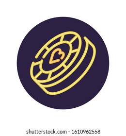 Neon chip inside black circle design, Decoration advertising light lamp retro glowing art bright and fluorescent theme Vector illustration