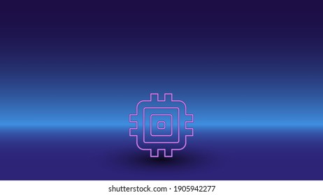 Símbolo de neón sobre fondo azul gradiente. El símbolo aislado está situado en el centro inferior. Azul degradado con horizonte azul claro