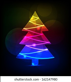 neon christmas tree on black background