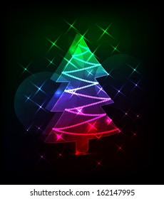 neon christmas tree on black background