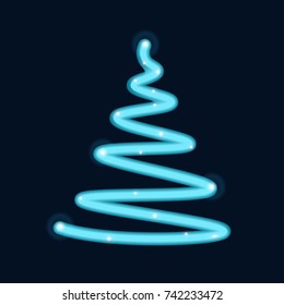 neon christmas tree on blue background