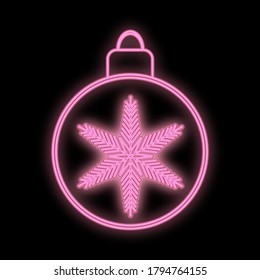 Neon Christmas tree toy icon. Neon glowing symbol for new year.