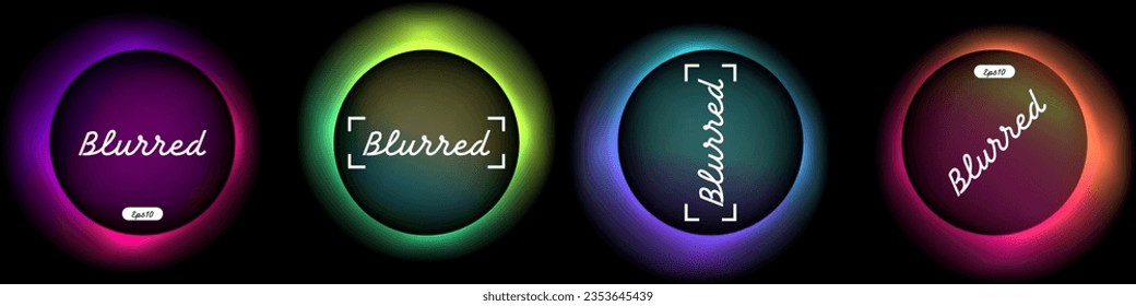 Neonkreisbanner mit unscharfem Farbverlauf auf schwarzem Hintergrund. Vektorset. Flüssige, lebendige Farbverläufe für Banner, Broschüren, Cover. Abstrakte flüssige Formen. Farbige Neonvorlage. Dynamische weiche Farbe.