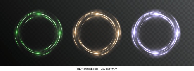 Néon círculo azul, vermelho, verde, ouro, branco, quadro com nuvem de fumaça. Vórtice de luz neon colorido ou moldura de portal. Ilustração do túnel do inferno de velocidade neon
