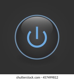 Neon circle.  Button switch with blue light on a black background