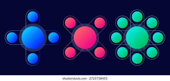 Conjunto de Vector de diagramas de círculo de neón. Diseños en blanco para introducir datos.