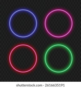 Neon Circle Frame - Glowing Multi Color green, pink, red and blue Vector Design