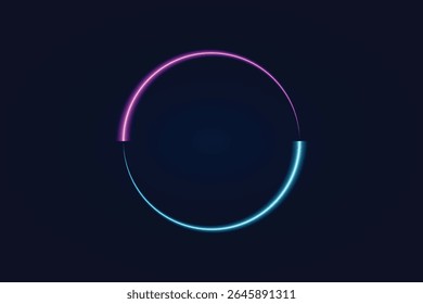 Neon Circle Frame Glowing Pink and Blue Light Effect on Black Background