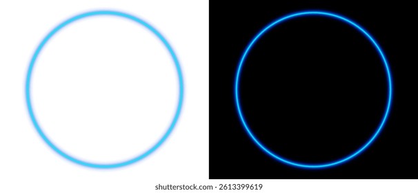 Neon circle frame. Glowing round borders in blue, pink, and violet colors. Futuristic illuminated design for social media stories. Vector on dark background