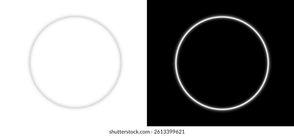 Neon circle frame. Glowing round borders in blue, pink, and violet colors. Futuristic illuminated design for social media stories. Vector on dark background