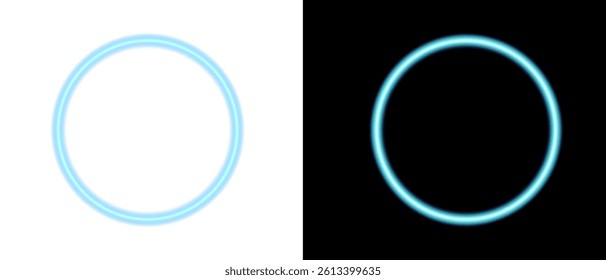 Neon circle frame. Glowing round borders in blue, pink, and violet colors. Futuristic illuminated design for social media stories. Vector on dark background