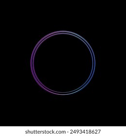 Marco de círculo de neón con colores degradados sobre un fondo negro. Ilustración vectorial de un contorno circular brillante, que pasa del morado al azul, creando un elemento de diseño vibrante y moderno.
