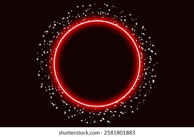 Neon circle frame. Illuminate frame design. Set of neon blurry light circles at motion. Vector swirl trail effect. Abstract vector fire circles. 