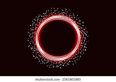 Neon circle frame. Illuminate frame design. Set of neon blurry light circles at motion. Vector swirl trail effect. Abstract vector fire circles. 