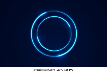 Neon circle frame on blue background. Glowing neon circle frame. Set of neon glowing circles. Glowing rings on dark background. Vector illustration	