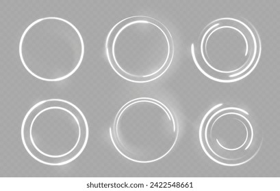 Marco de círculo neón sobre fondo azul. Marco de círculo de neón brillante. Conjunto de círculos neones brillantes. Anillos brillantes sobre fondo oscuro. Ilustración del vector	