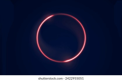 Neon circle frame on blue background. Glowing neon circle frame. Set of neon glowing circles. Glowing rings on dark background. Vector illustration	