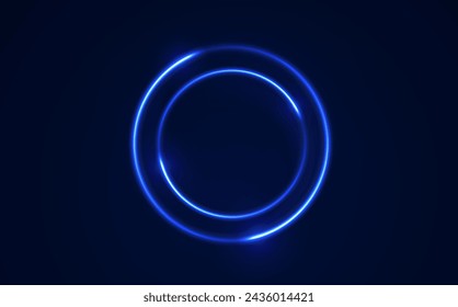 Neon circle frame on blue background. Glowing neon circle frame. Set of neon glowing circles. Glowing rings on dark background. Vector illustration