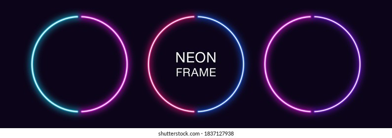 Neon circle Frame. Set of round neon Border in 2 outline parts. Geometric shape with copy space, futuristic graphic element for social media stories. Blue, pink, purple, violet. Fully Vector - Shutterstock ID 1837127938