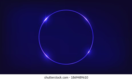 Neon circle frame with shining effects on dark background. Empty glowing techno backdrop. Vector illustration.