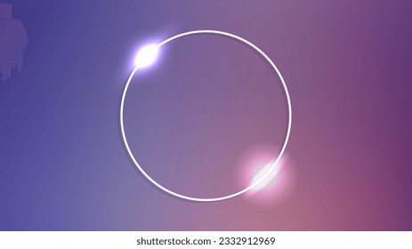 Neon circle frame with shining effects on dark background. Empty glowing techno backdrop. Vector illustration