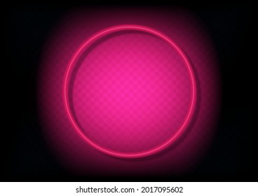 Neon circle framer. Pink isolated on transperency with shadow background vector. Geometric glow outline . Neon line in graphic style panel.
