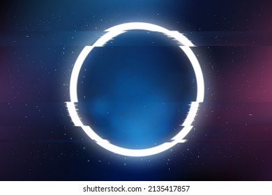 Neon Circle Glitch On Space Background. Vector Illustration