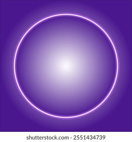 Neon circle with glow in the center effect on bright purple gradient background for design graphics, multimedia backgrounds, advertising, printed products, souvenirs